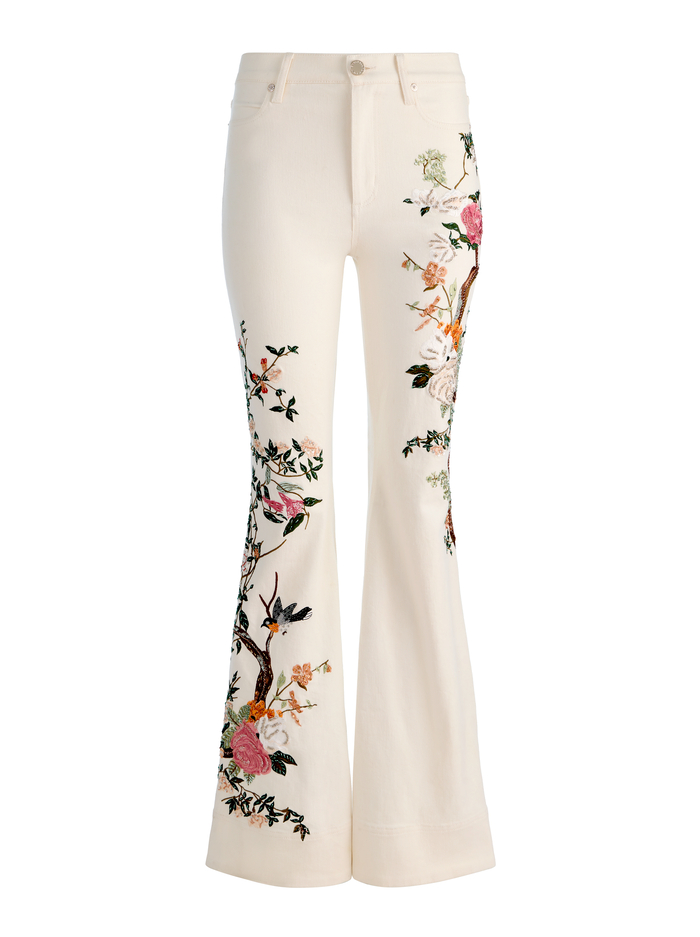 BEAUTIFUL EMBROIDERED JEAN - OFF WHITE/MULTI image 7 - ALICE + OLIVIA