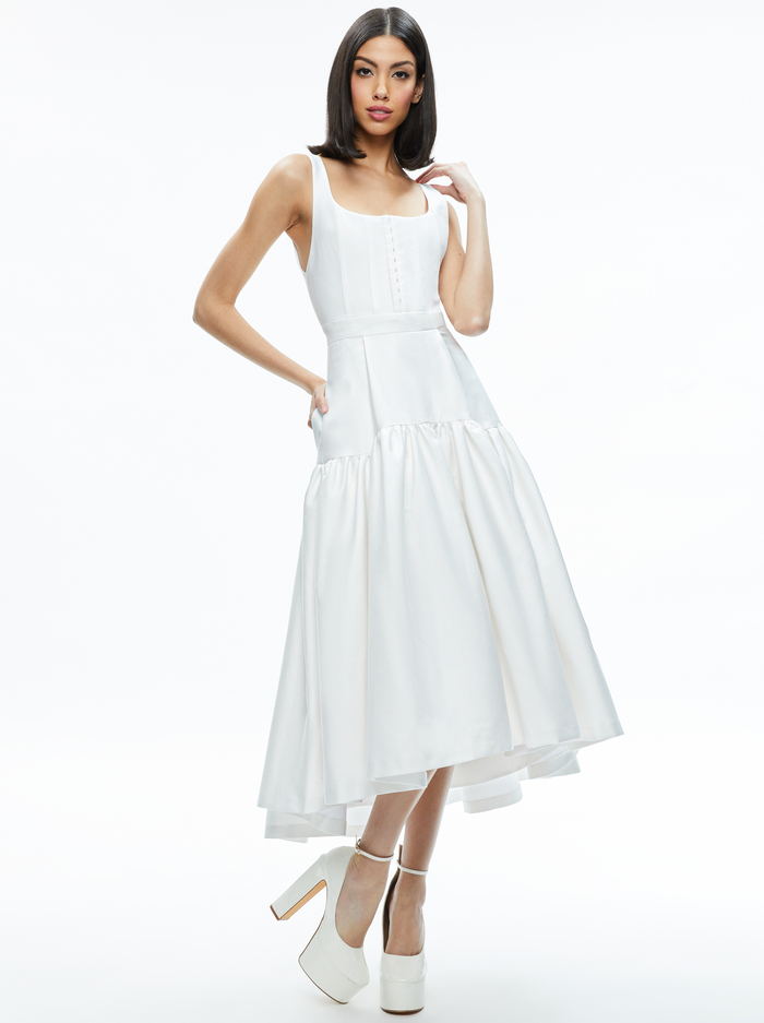 DIANA SLEEVELESS STRUCTURED MIDI DRESS - OFF WHITE - Alice And Olivia