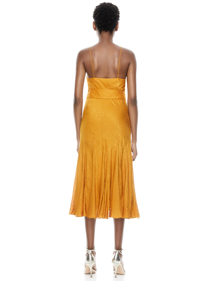 WEBBER TIE WAIST MIDI DRESS - AUTUMN GOLD image 1 - Alice And Olivia