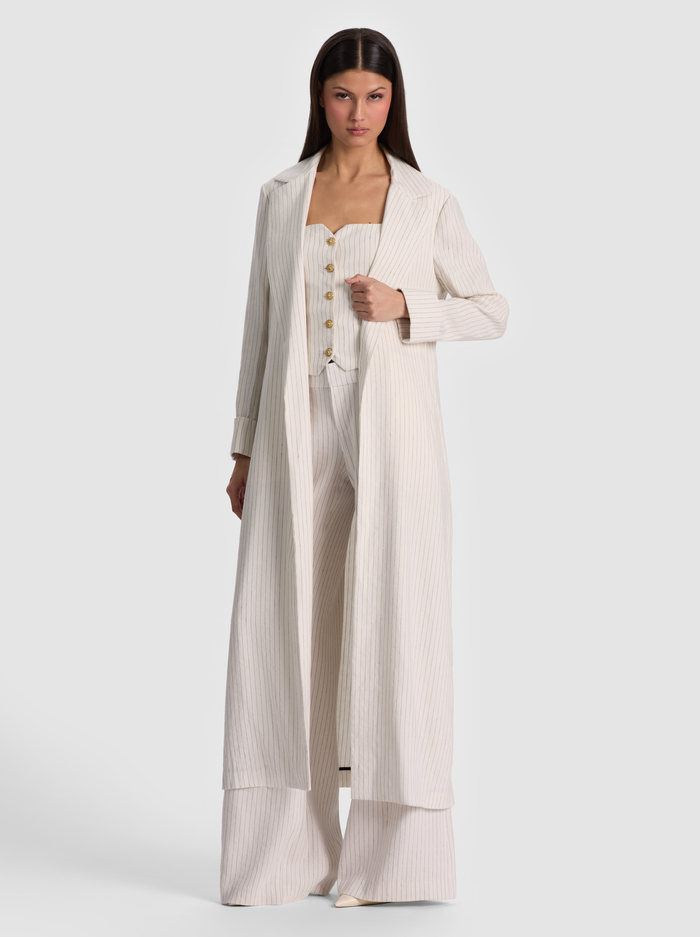 SHELIA LINEN MAXI BLAZER - OFF WHITE/BLACK PINSTRIPE image 4 - ALICE + OLIVIA