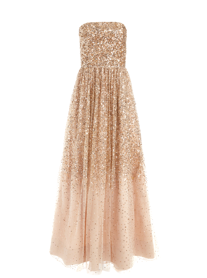 DAISY SEQUIN STRAPLESS GOWN - PALE GOLD image 5 - ALICE + OLIVIA