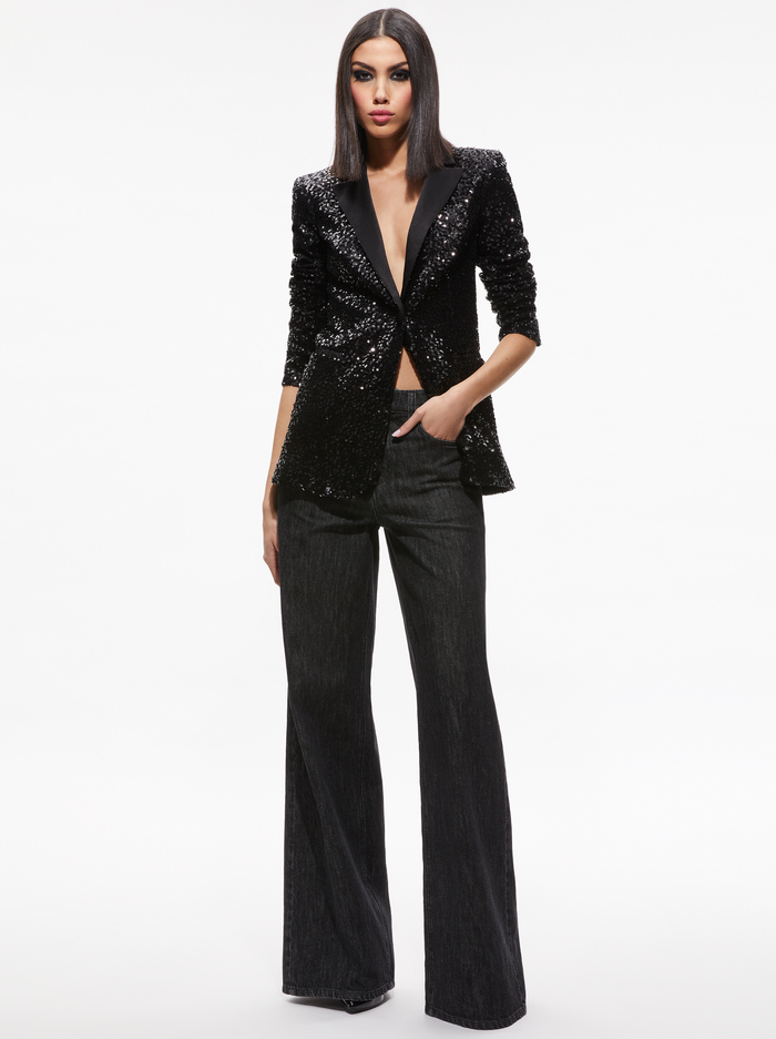 BREANN SEQUIN FITTED BLAZER - BLACK image 2 - Alice And Olivia