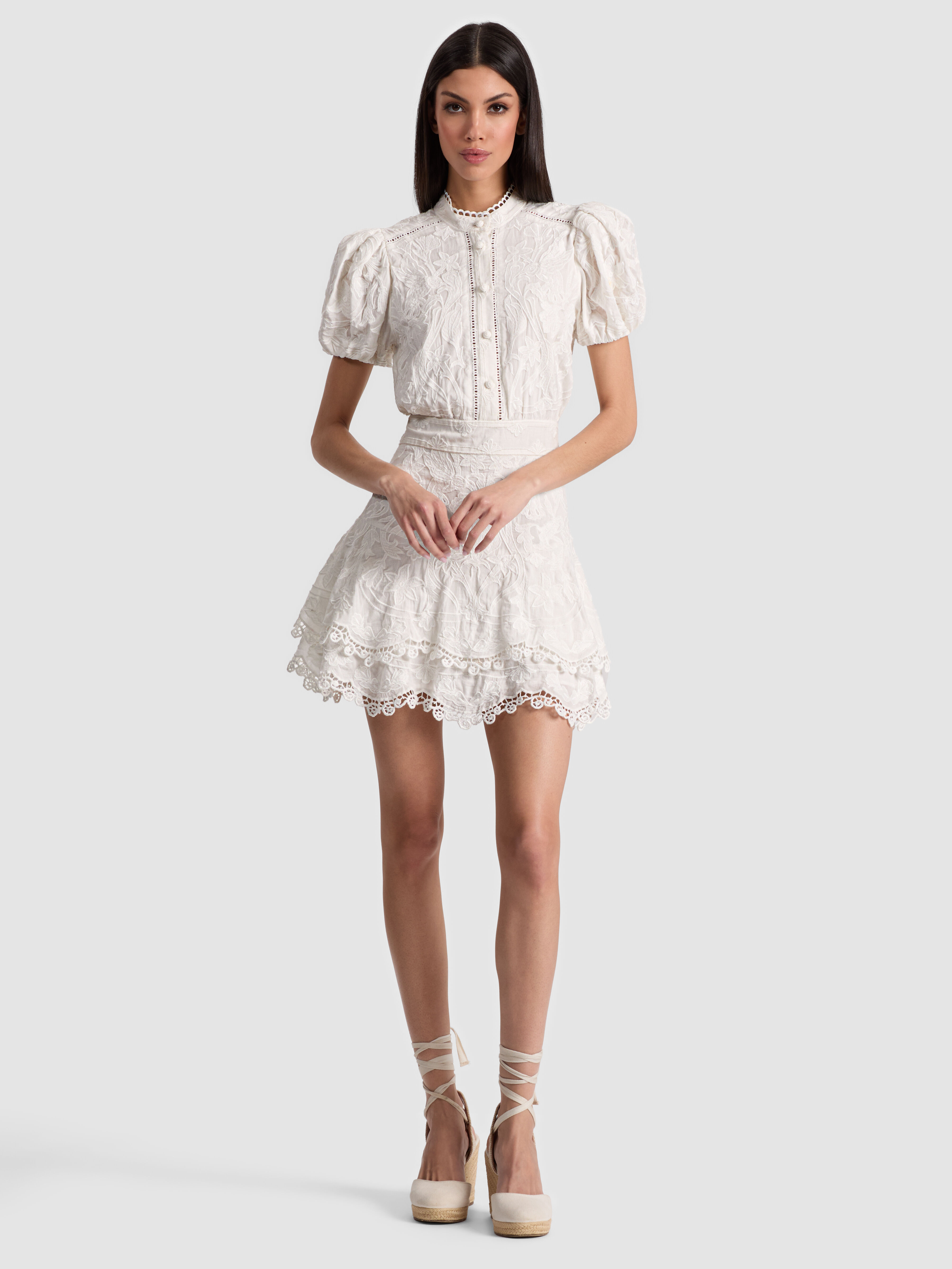 Loryn Embroidered Shirt Dress In Off White | Alice + Olivia