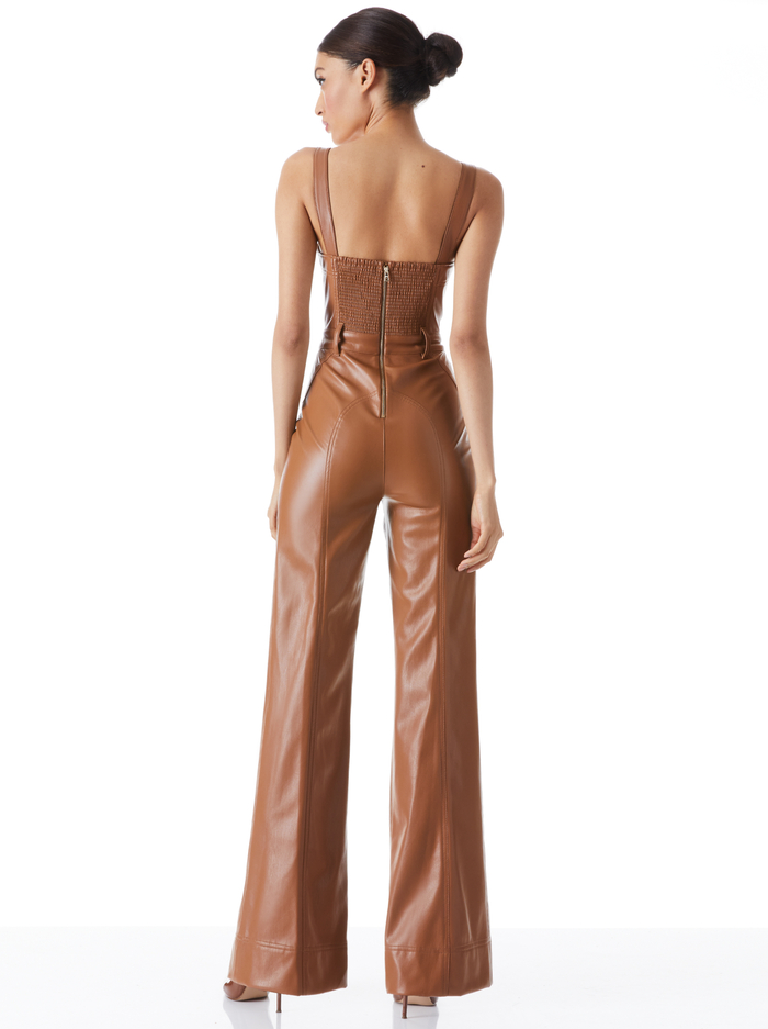 LINETTE VEGAN LEATHER SLEEVELESS JUMPSUIT - CAMEL image 1 - Alice And Olivia