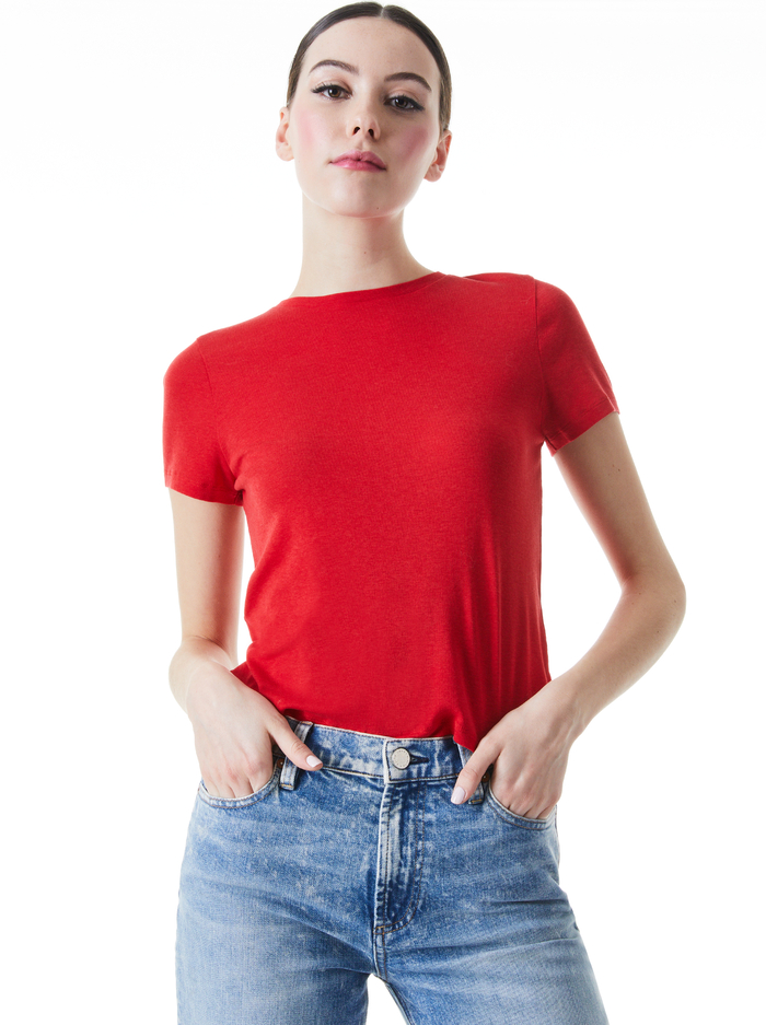 CINDY CLASSIC CROPPED TEE - BRIGHT POPPY - Alice And Olivia