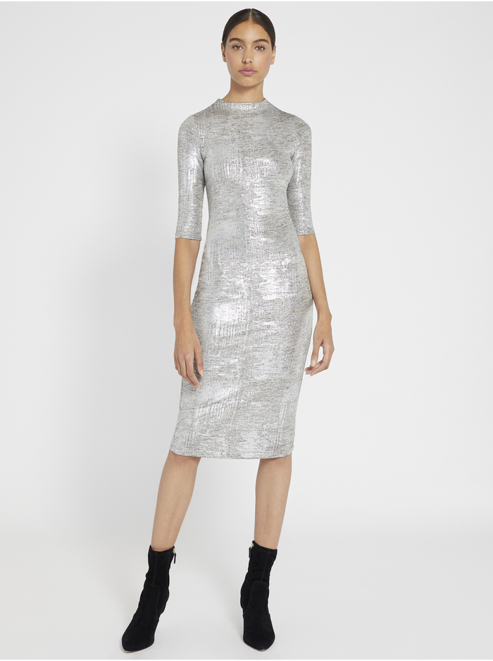 DELORA METALLIC FITTED MIDI DRESS - SILVER image 1 - Alice And Olivia