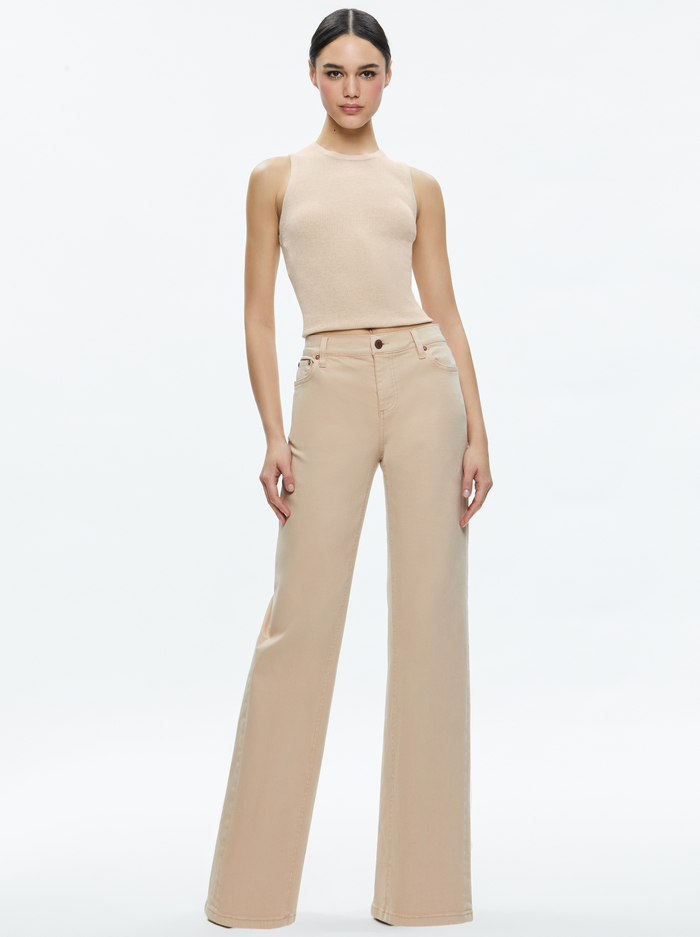 ERNIE LOW RISE BUCKLE BACK JEAN - ALMOND image 4 - Alice And Olivia