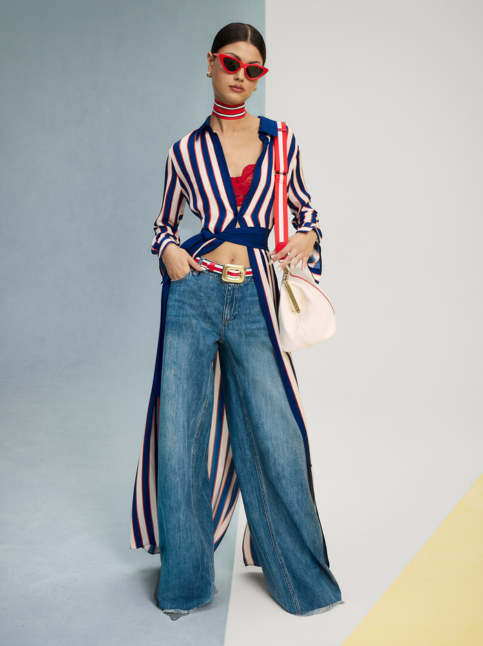 CHASSIDY MAXI SHIRT DRESS - NOVEAU STRIPE TWILIGHT BLUE image 8 - ALICE + OLIVIA