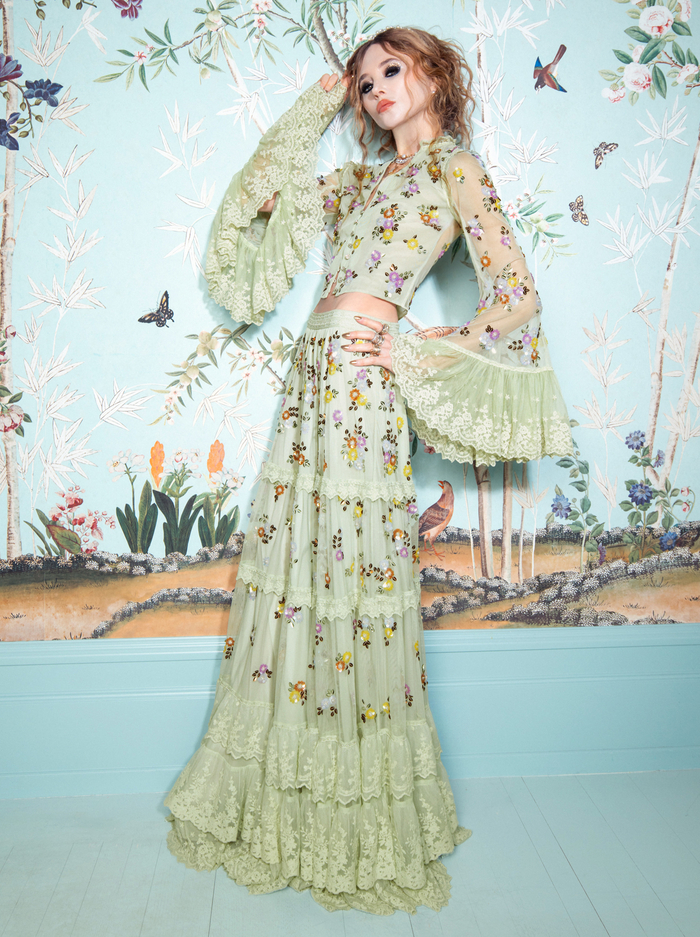 ALLEGRA EMBELLISHED MAXI SKIRT - LIGHT SAGE MULTI image 6 - ALICE + OLIVIA