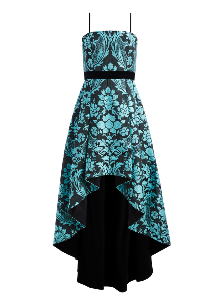 FLORENCE HIGH LOW GOWN - BLACK/AQUA image 5 - ALICE + OLIVIA