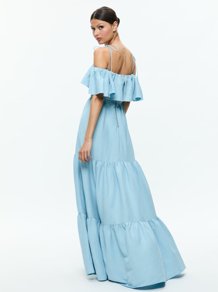 KIA OFF THE SHOULDER TIERED MAXI DRESS - MINERAL BLUE image 2 - Alice And Olivia