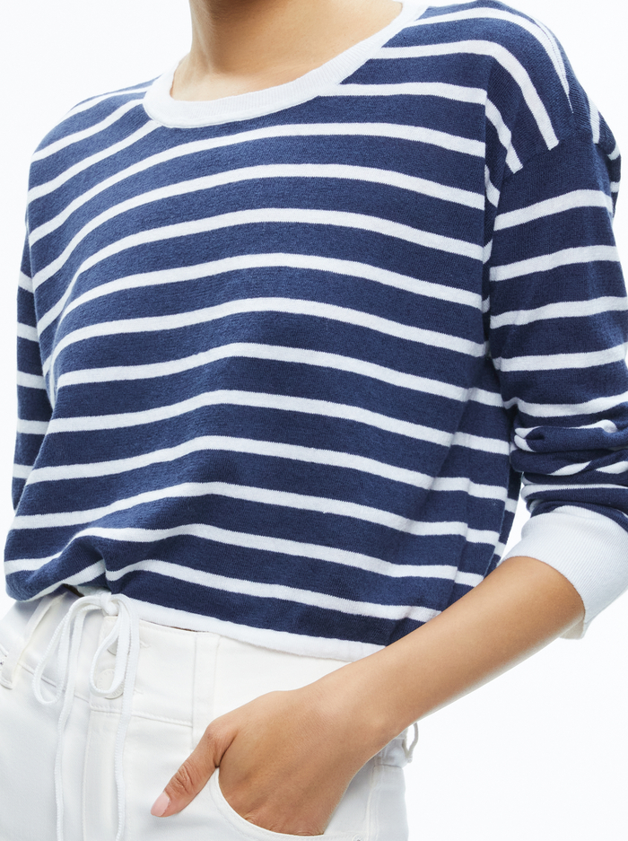 BERNETTA CROPPED DRAWSTRING PULLOVER - INDIGO/SOFT WHITE image 3 - Alice And Olivia