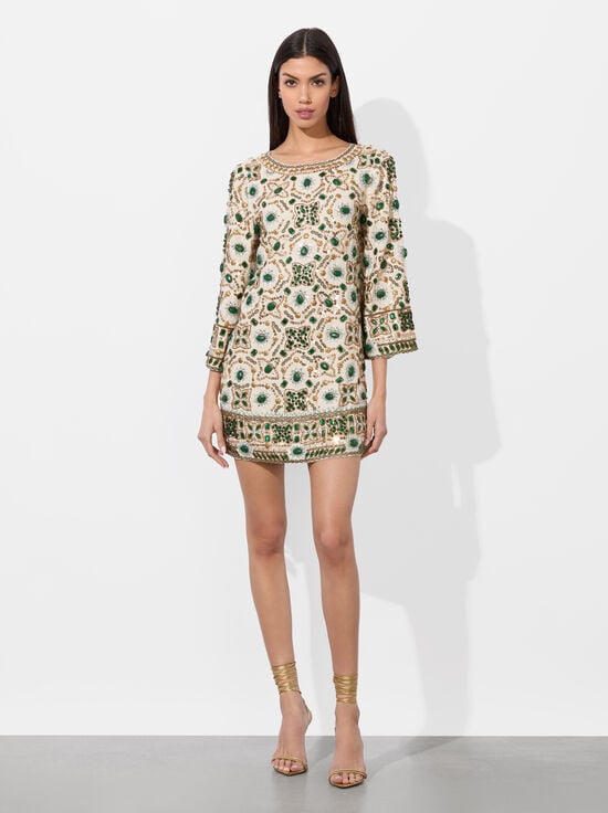 OFF WHITE MULTI-ELEONORA EMBELLISHED TUNIC DRESS