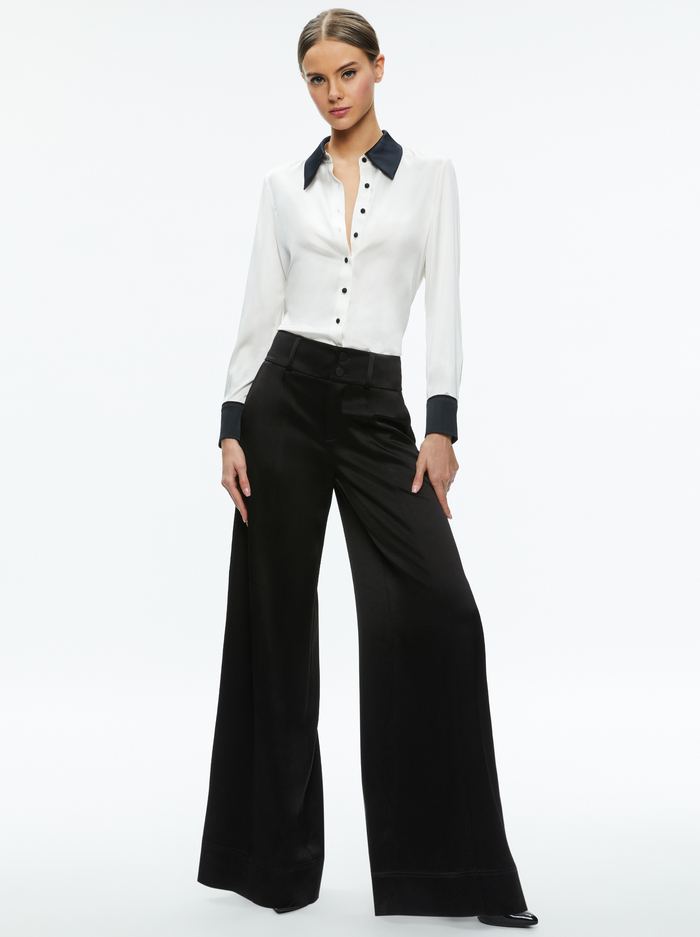 WILLA FITTED PLACKET TOP - OFF WHITE/BLACK image 4 - Alice And Olivia