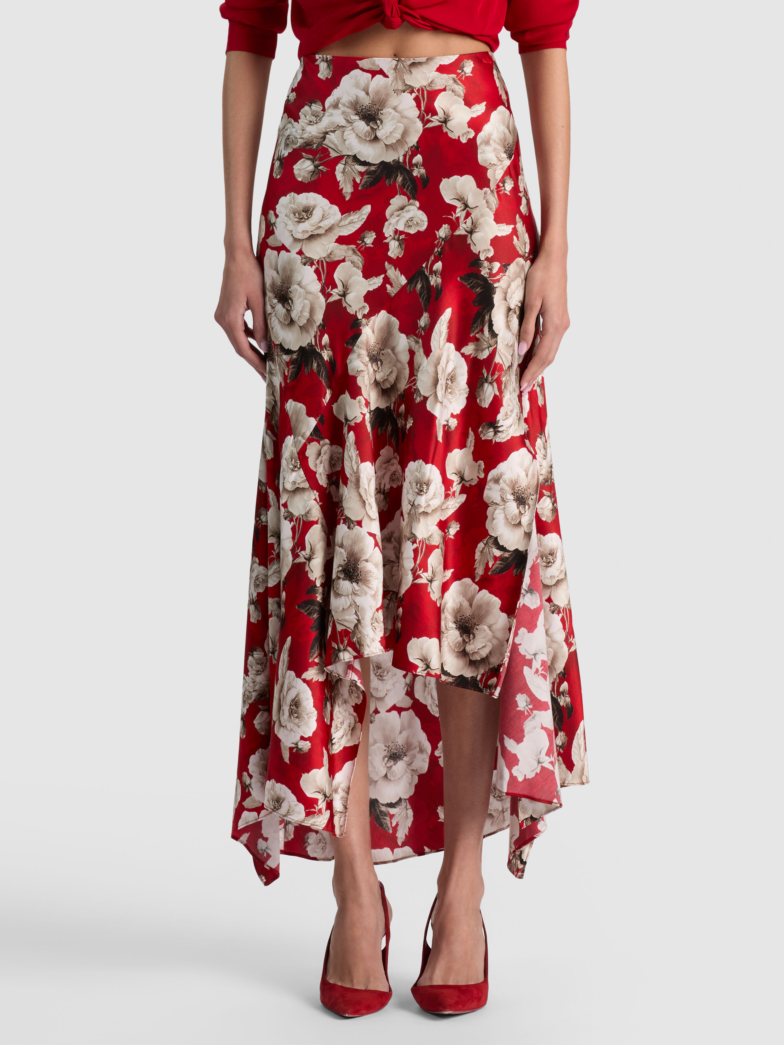 ROSA MIDI SLIP SKIRT in ROSE GARDEN SM HIBISCUS | ALICE + OLIVIA