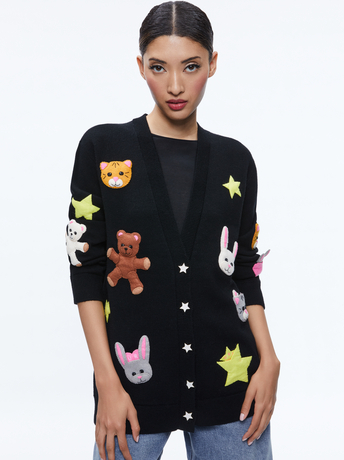 BLACK MULTI-BRADFORD APPLIQUE CARDIGAN