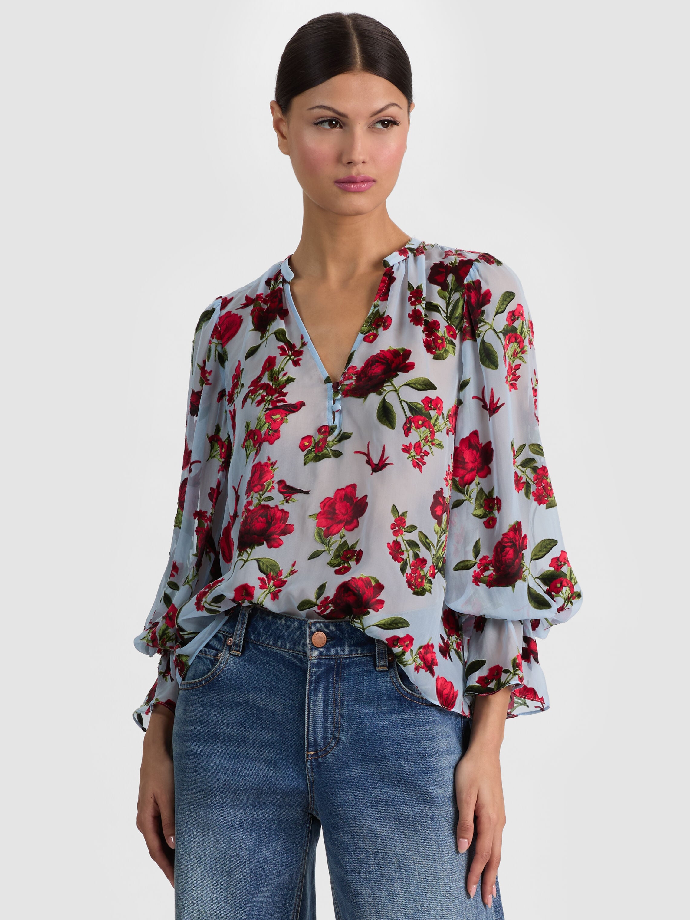 MORANNE BLOUSE in AMERICAN BEAUTY CAROLINA BLUE | ALICE + OLIVIA