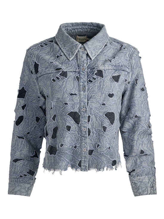ROCKSTAR BLUE-FINELY LASER-CUT DENIM SHIRT