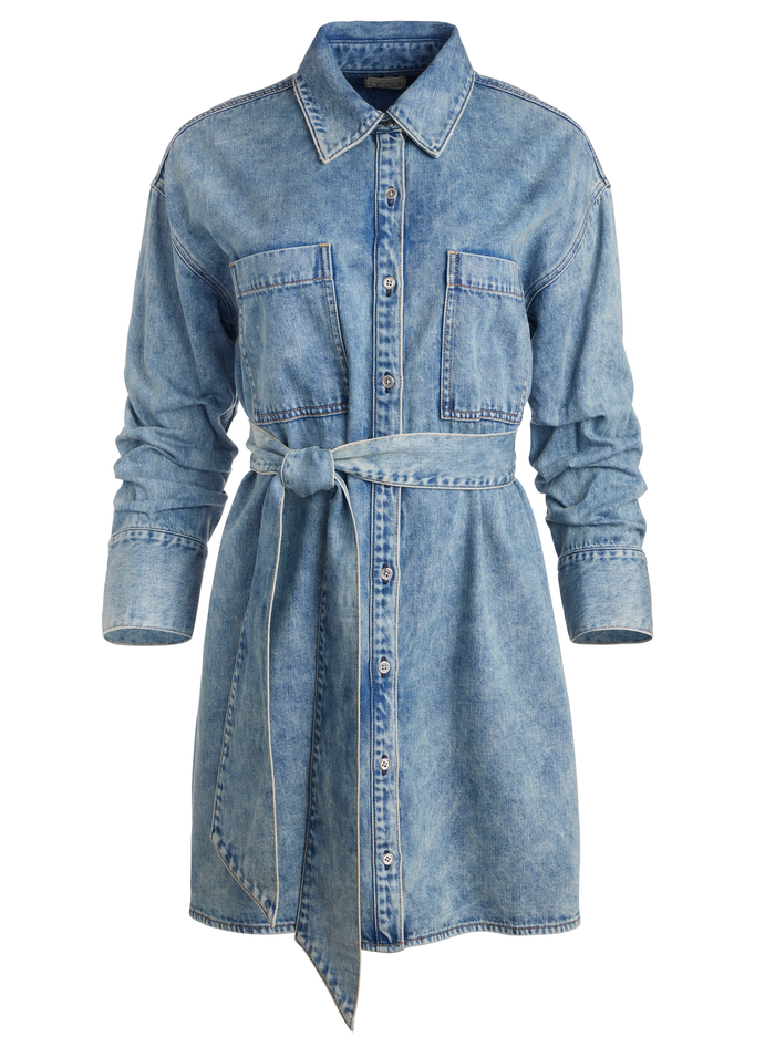 BRIGITA DENIM MINI DRESS - HARLOW VINTAGE BLUE image 5 - Alice And Olivia