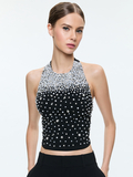 KIESHA EMBELLISHED TOP - BLACK/SILVER