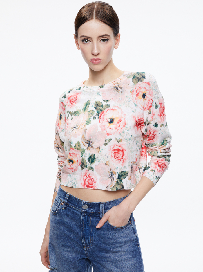 GLEESON PRINTED FLORAL PULLOVER - MORNINGSIDE FLORAL WHITE - Alice And Olivia