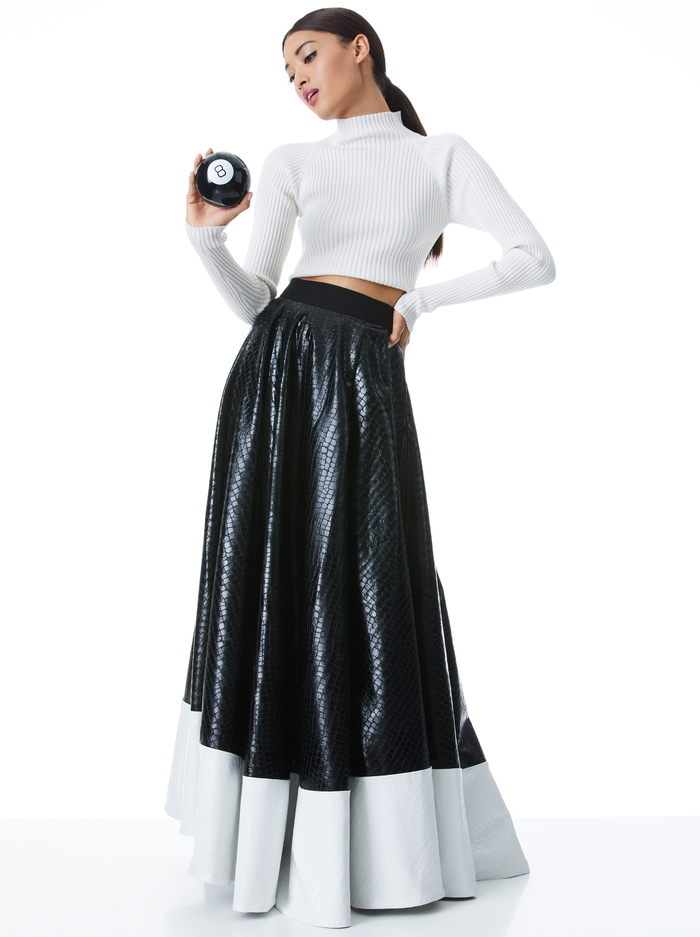 ELENOR VEGAN LEATHER GOWN SKIRT - BLACK/OFF WHITE image 4 - Alice And Olivia