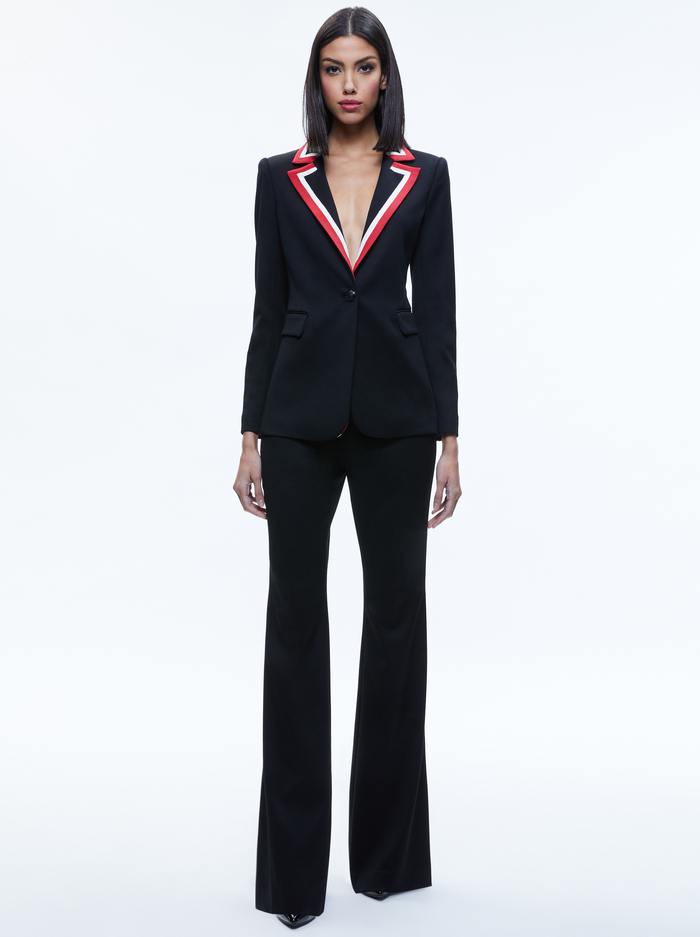 MACEY BLAZER WITH CONTRAST STRIPE - BLACK/PERFECT RUBY image 2 - ALICE + OLIVIA