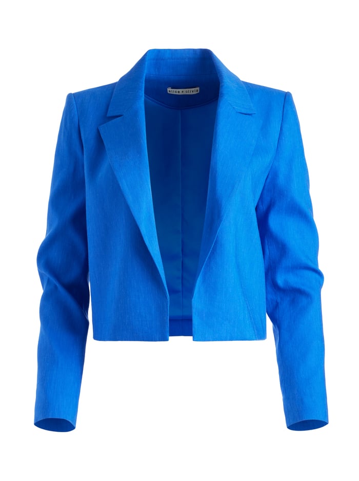 DENNY LINEN CROPPED NOTCH COLLAR BLAZER - SAPPHIRE image 5 - Alice And Olivia