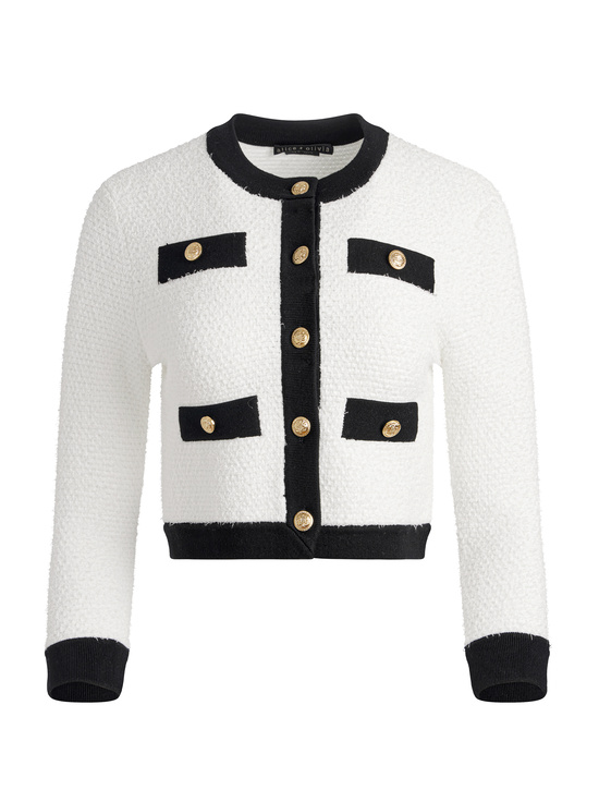 SOFT WHITE/BLACK-CLAIRA CARDIGAN
