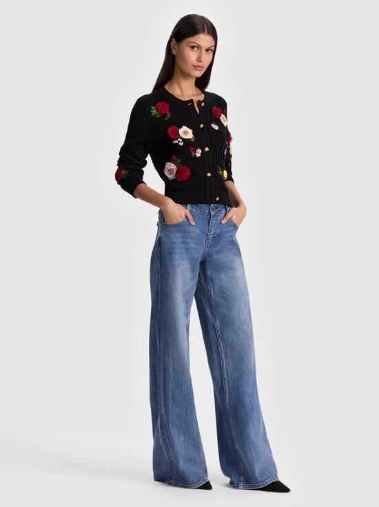 BLACK MULTI-DOLLIE FLORAL CARDIGAN