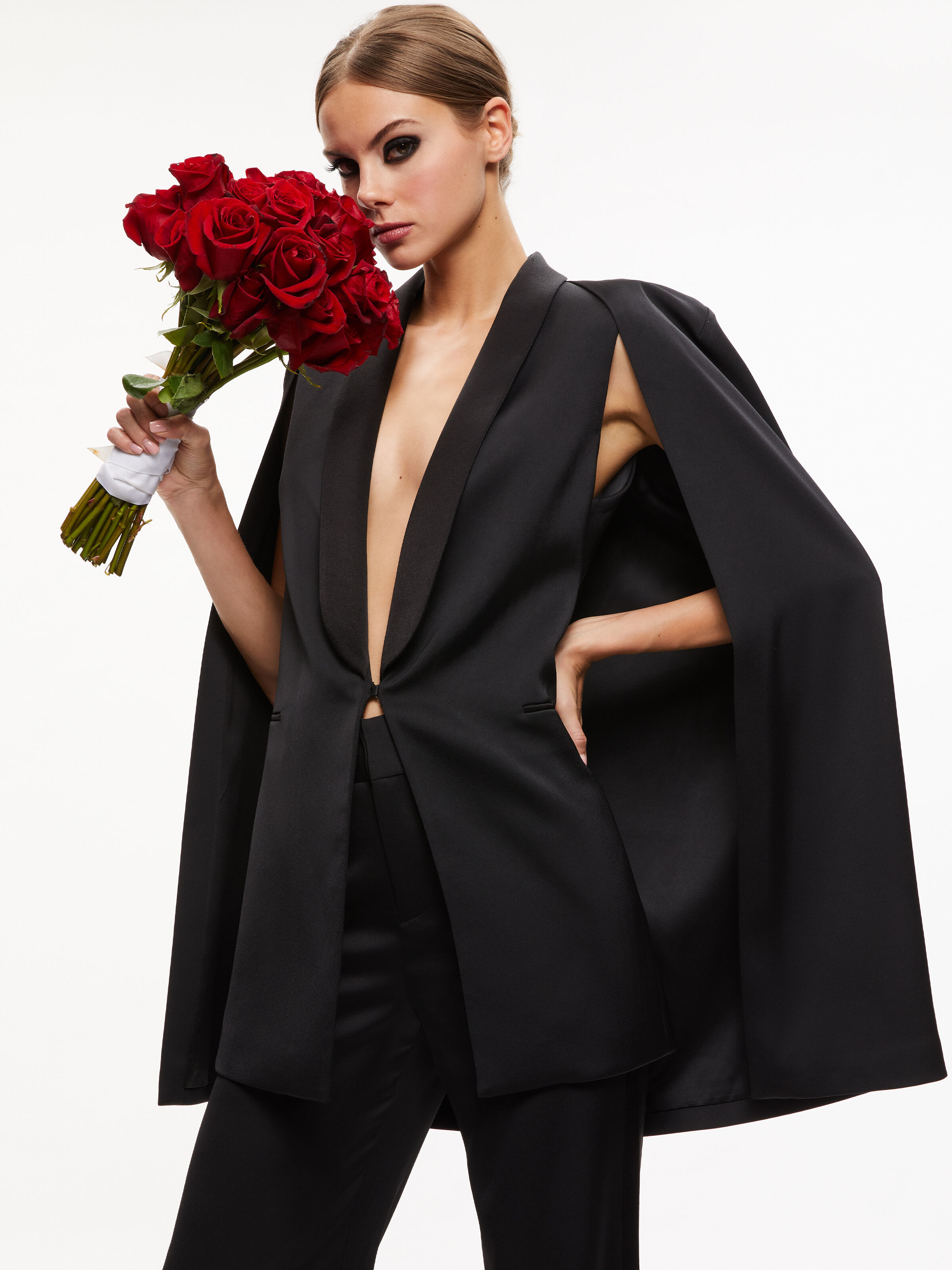 Merrie Shawl Collar Cape Vest In Black Alice Olivia