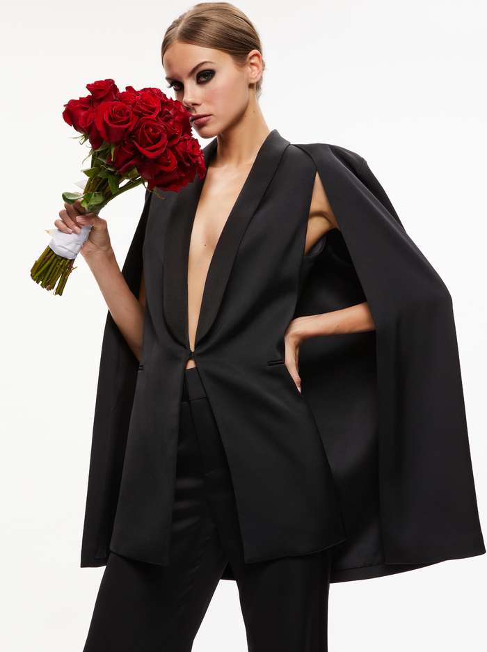 MERRIE SHAWL COLLAR CAPE VEST - BLACK - Alice And Olivia
