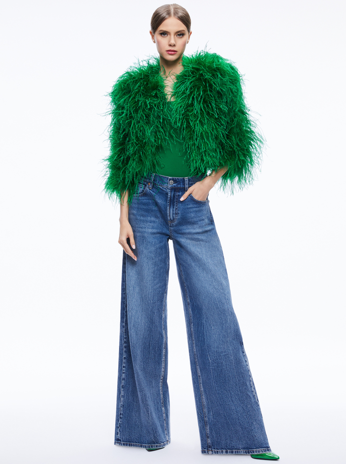 KIDMAN FEATHERED JACKET - EMERALD image 2 - Alice And Olivia