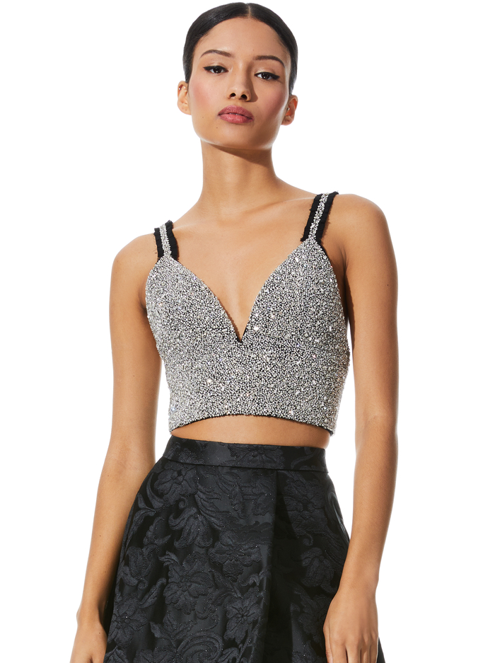 Carli Embellished Bra Top In Black/crystal