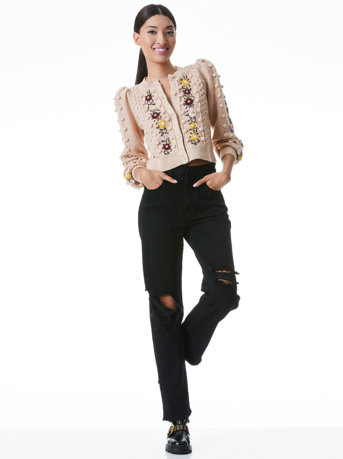 KITTY PUFF SLEEVE CARDIGAN - ALMOND/MULTI image 4 - Alice And Olivia