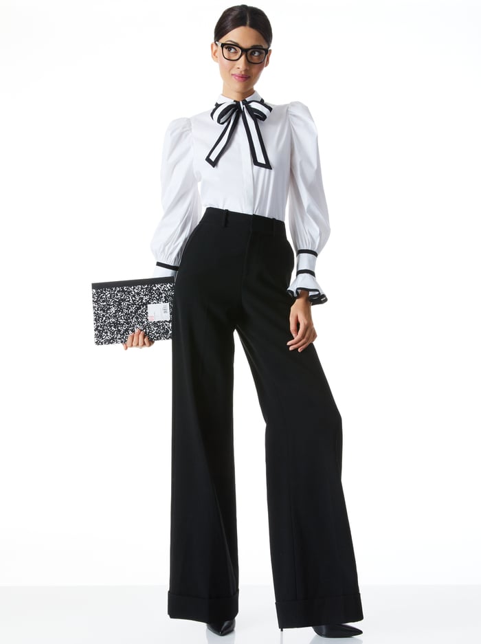 SHAREN PUFF SLEEVE BOW TIE BLOUSE - WHITE/BLACK image 2 - Alice And Olivia