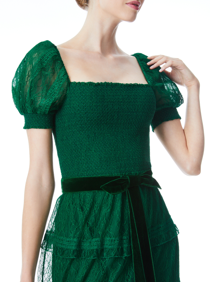 GIA PUFF SLEEVE LACE MAXI DRESS - DEEP EMERALD image 3 - Alice And Olivia