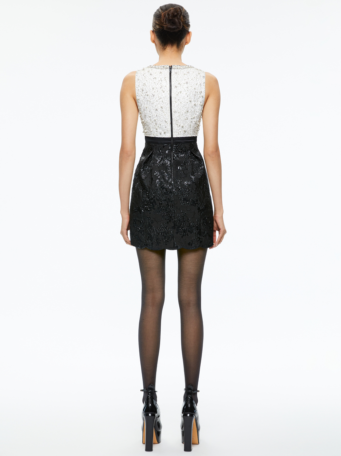TRUE EMBELLISHED BODICE MINI DRESS - OFF WHITE/BLACK image 1 - Alice And Olivia