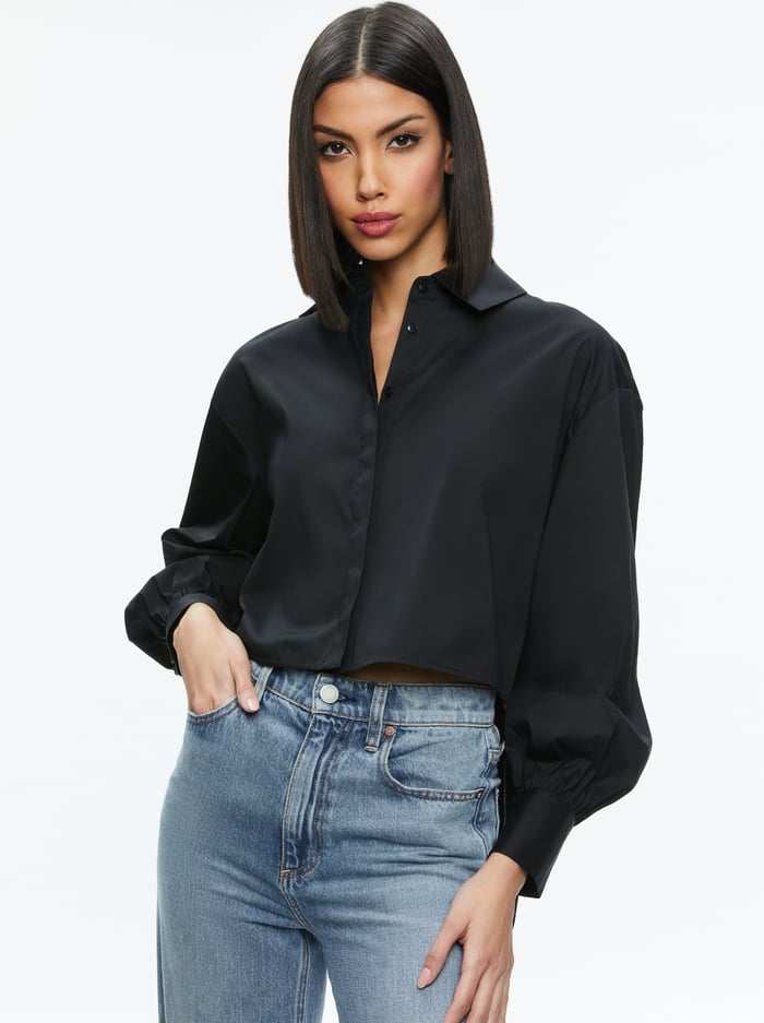FINELY HIGH-LOW BLOUSE - BLACK - Alice And Olivia