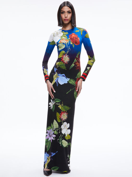 alice olivia delora floral maxi dress DELORA OPEN BACK MAXI DRESS in LUNCH DATE