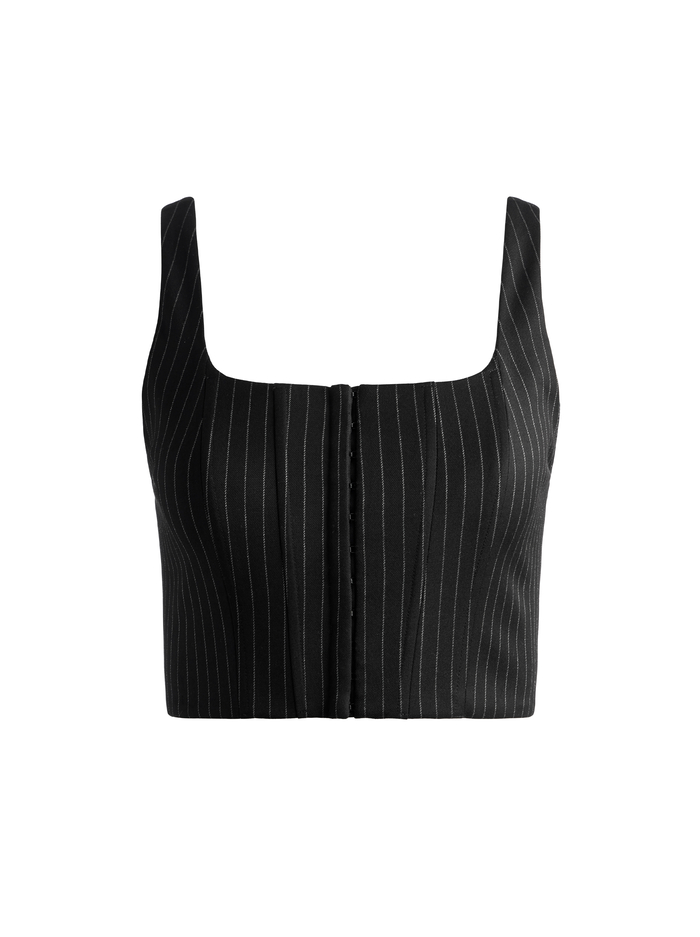 BRESLIN CORSET DENIM TOP - BLACK PINSTRIPE image 5 - Alice And Olivia