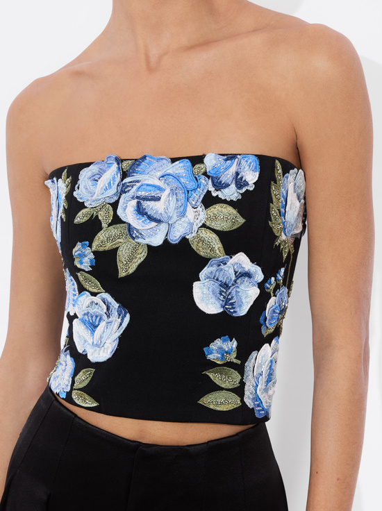 BLACK MULTI-CECE EMBELLISHED TOP