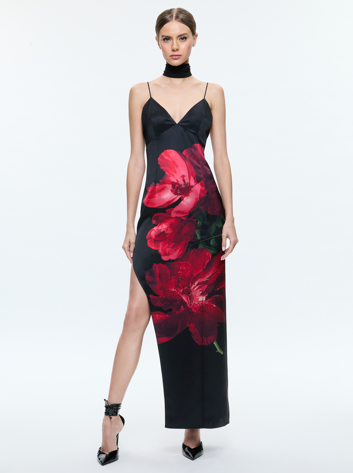 MONIKA MAXI DRESS - PEONY PETALS BRIGHT RUBY - Alice And Olivia