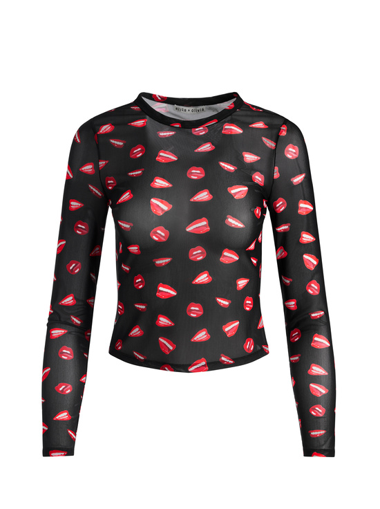 LIP SYNC BLACK-A+O X TOM WESSELMANN DELAINA MESH LONG SLEEVE TOP