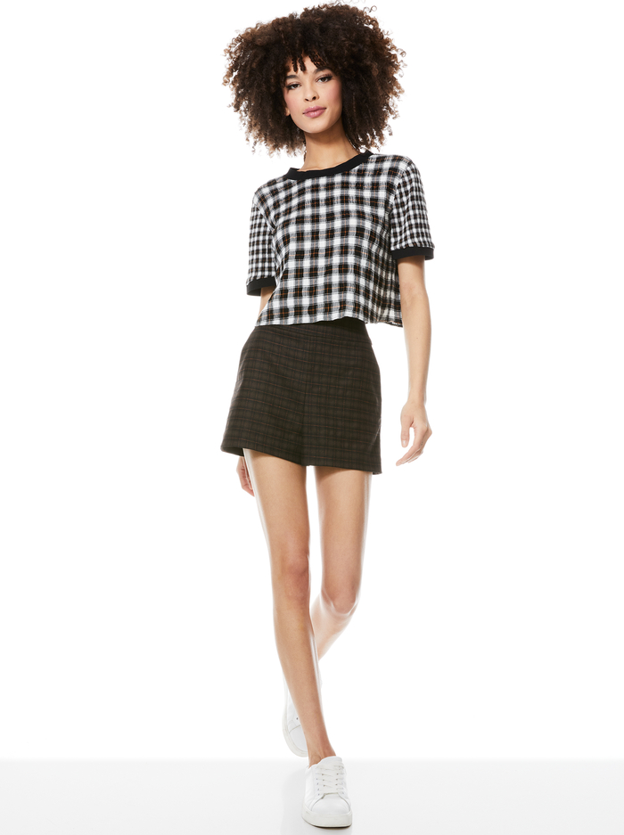 PIERA PLAID CROPPED TEE - SHAW PLAID LG BLACK image 2 - Alice And Olivia