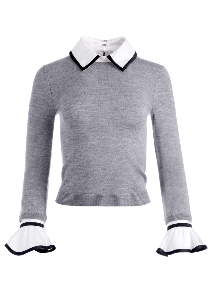 JUSTINA COLLARED SWEATER - MED HEATHER GREY image 5 - Alice And Olivia
