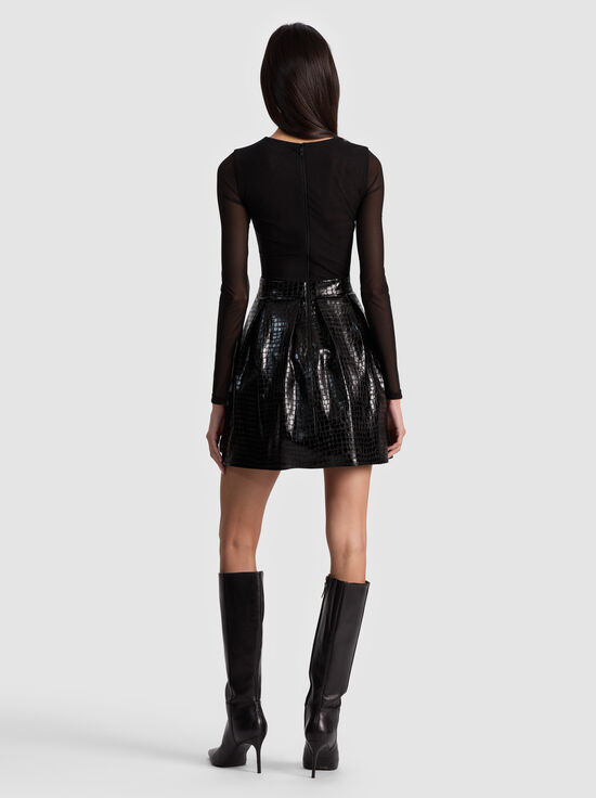 BLACK-CHARA VEGAN MINI DRESS