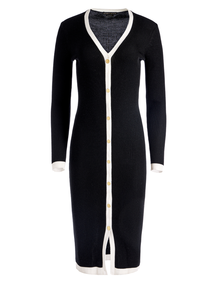 ALCINA BUTTON DOWN CARDIGAN DRESS - BLACK/SOFT WHITE image 5 - ALICE + OLIVIA