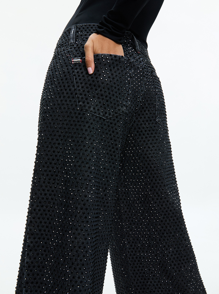 TRISH LOW RISE EMBELLISHED BAGGY JEAN - MAYA CHARCOAL BLACK/BLACK image 3 - Alice And Olivia