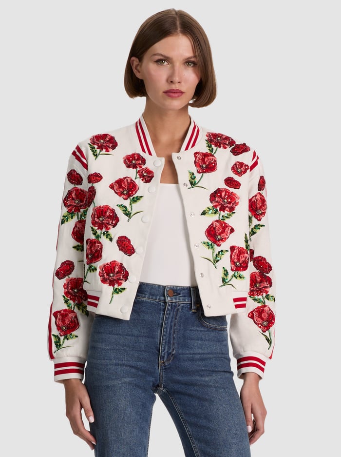 KERI EMBELLISHED VARSITY JACKET - SUMMER POPPY - ALICE + OLIVIA